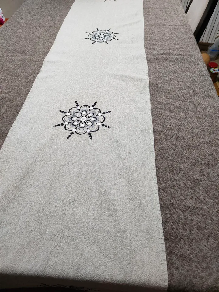 Linen tablecloth with embroidery,vintage,with flowers,table runner,sideboard,dresser,table decoration