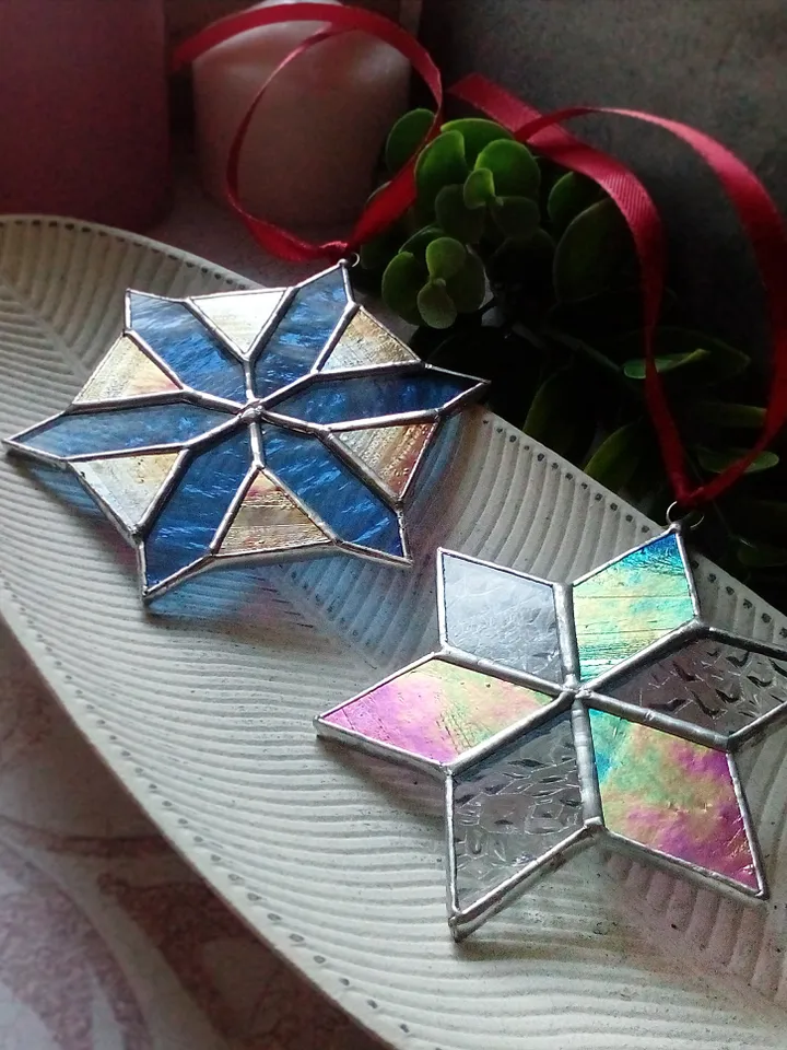 Set of 2 snowflake suncatchers, christmas ornaments, Christmas decorations, Xmas tree star, new year tree toy