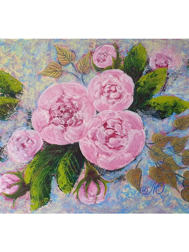 Pink Peony Painting Flower Original Art Floral Bouquet Wall Art Acrylic Painting