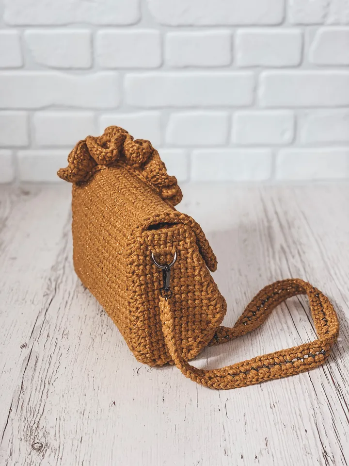 Crochet pattern bag with ruffles PDF digital instant download, women crossbody, bridesmaid  purse, mustard handbag, crochet bag, casual wear