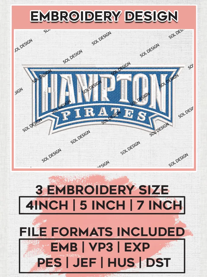 NCAA Hampton Pirates College Football Team Writing Logo Embroidery Design Files, NCAA Hampton Pirates Machine Embroidery, NCAA Teams, Game Day, 3 sizes, NCAA Machine embroidery designs, Digital Download