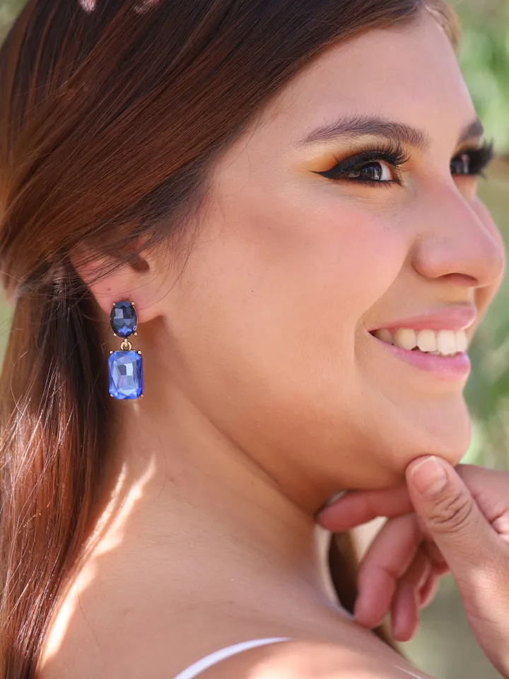 Art deco Gold Blue Wedding Earrings For Bride, Swarovski Crystal Statement Bridal Earrings, Boho Wedding Earrings, Bridesmaid Gift, Jewelry
