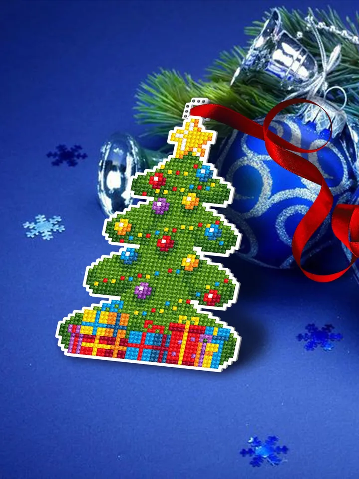 Christmas tree cross stitch pattern PDF download Double-sided christmas tree decor for plastic canvas, Christmas ornament digital PDF #N160
