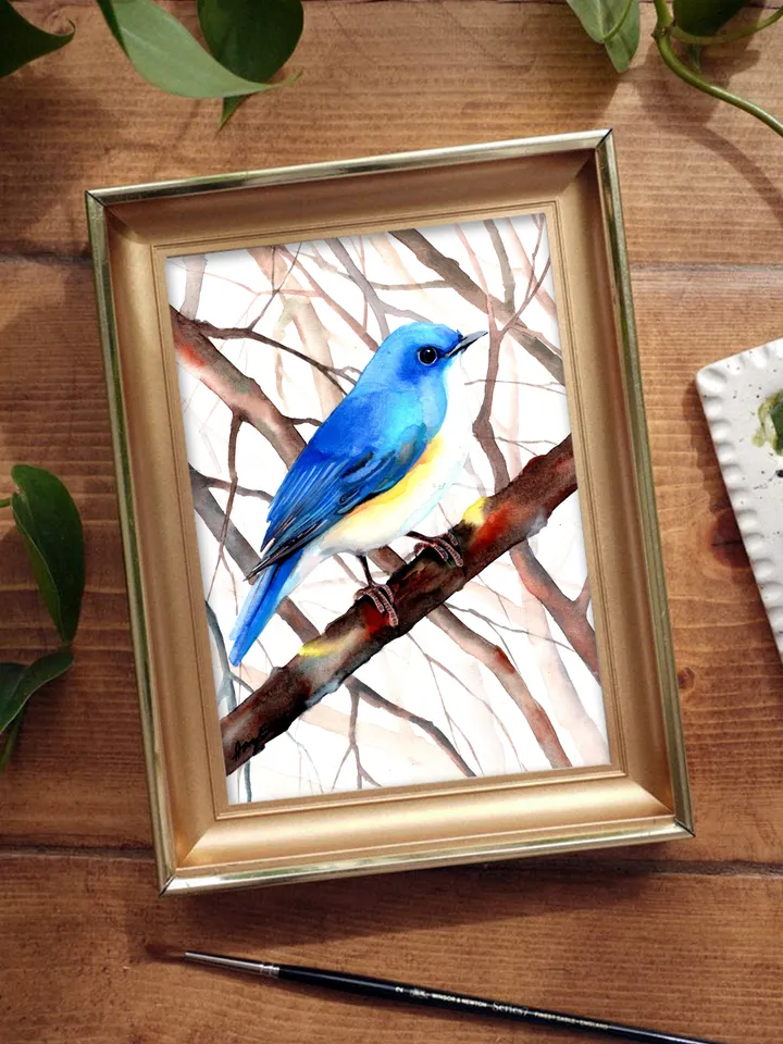 Mountain Bluebird Bird Watercolour, bird painting, wall decor, birds lover gift, 8x11 in handmade art by Anne Gorywine