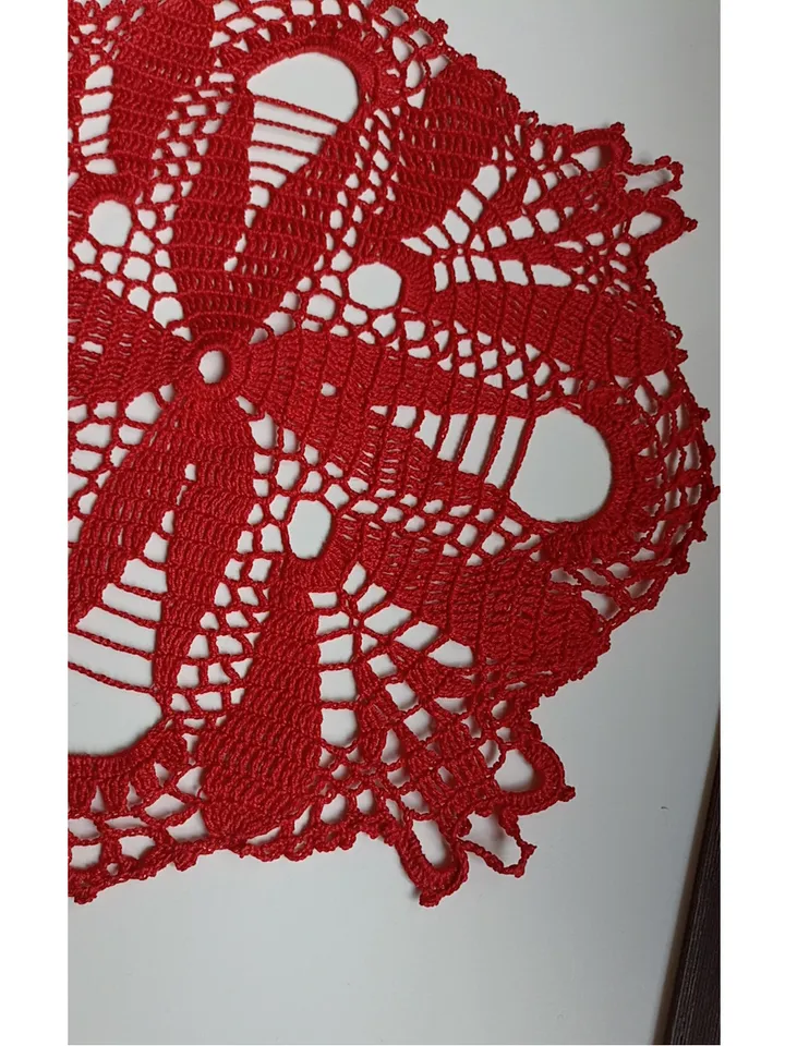 Hand crocheted lace lacy red doily 14 inch