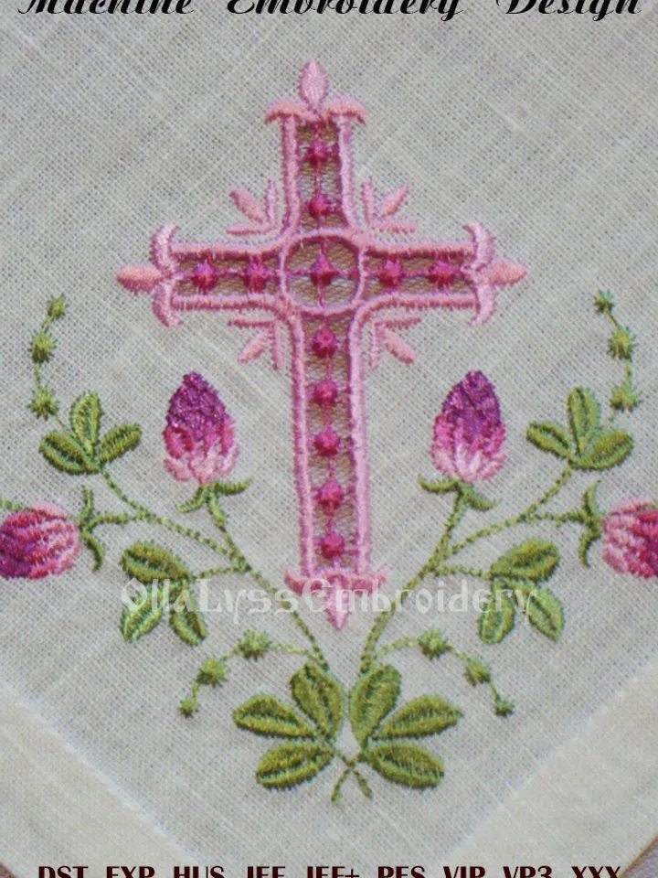 Graceful Cutwork Cross with Blooming Clover embroidery design