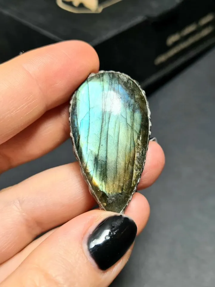 Labrodarite ring Big Massive Ring Luminous Ring Rainbow Ring