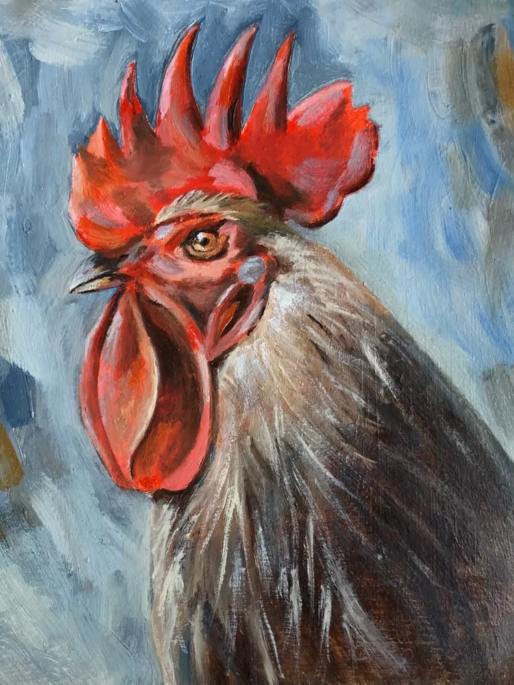 Rooster farm modern art farmhouse Original oil painting pet portrait wall art 8x8 inches