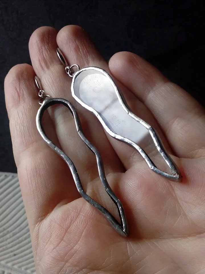 Octopus tentacle earrings, clear glass Dangle earrings, simple stained glass, Wavy curved earrings