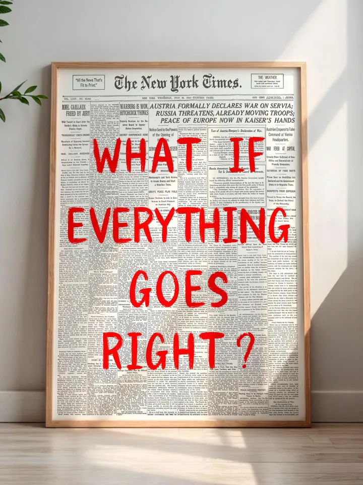 What If everything goes right Retro Newspaper Print, Trendy Wall Art, Typography Poster, Red Aesthetic, Printable Wall Art, Digital Print