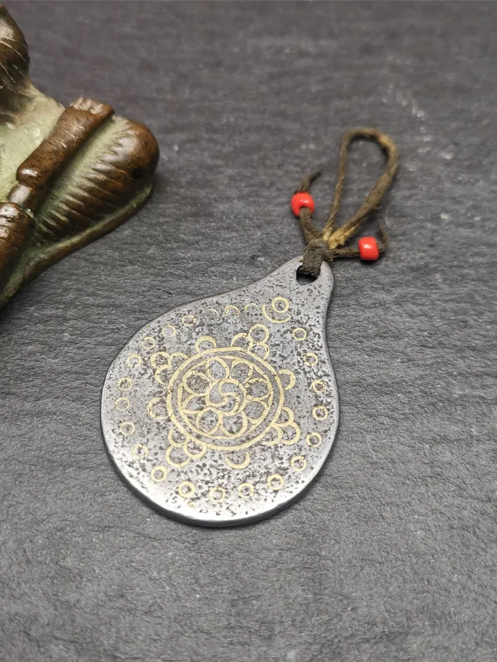 Gandhanra Handmade Tibetan Buddhism Amulet, Dharmachakra Symbol,Prayer Wheel of Dharma, Made of Cold Iron,1.85" × 1.42"