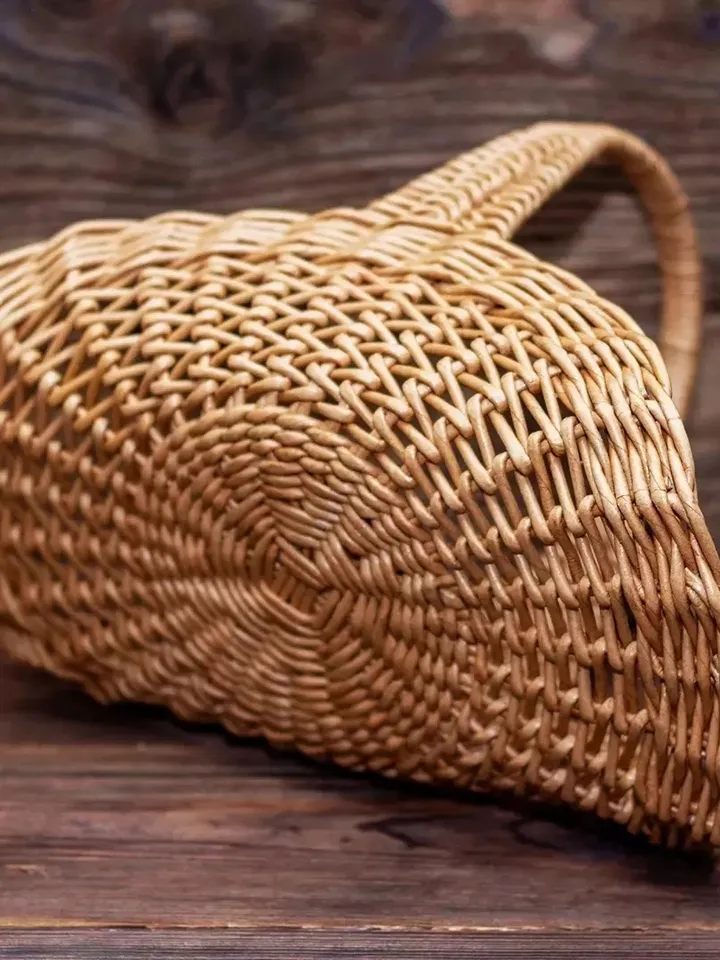 French basket Small openwork basket Wedding flowers basket Flat oval basket with handle