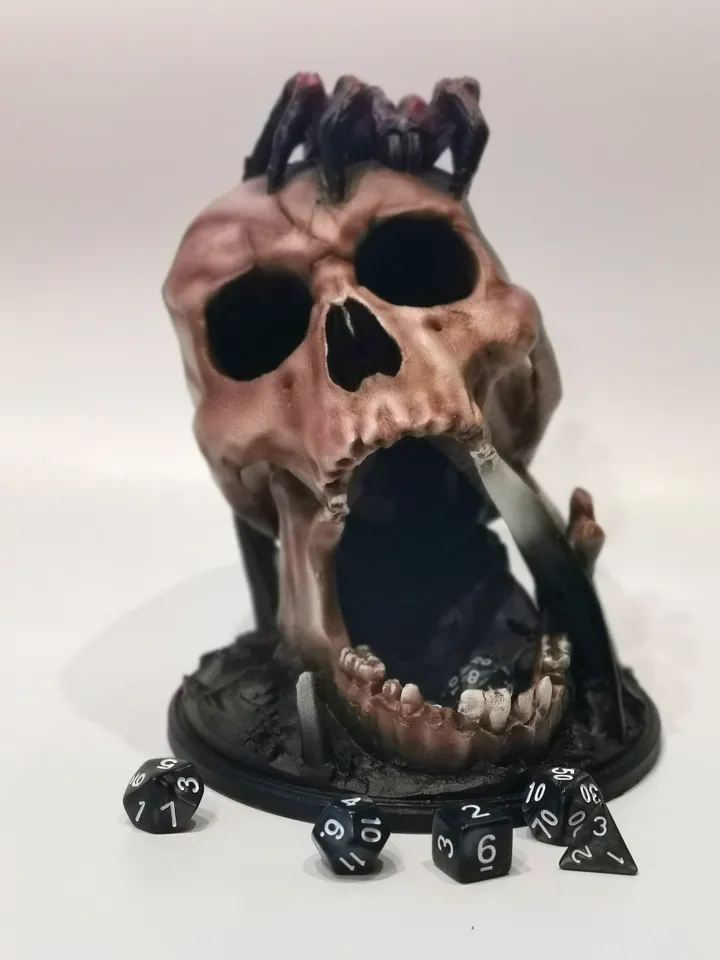 Skull With the Red Spider Dice Tower, Desert's Kiss Dice Roller, 3D Printed Dice Tower, Large Tower for Cubes, DND Board Game Dice Tray