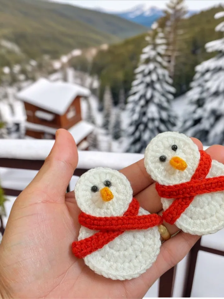 Easy Crochet Snowman Pattern - Nordic Yarn Art  For New Year Home Decor - Little Snowman with Scarf