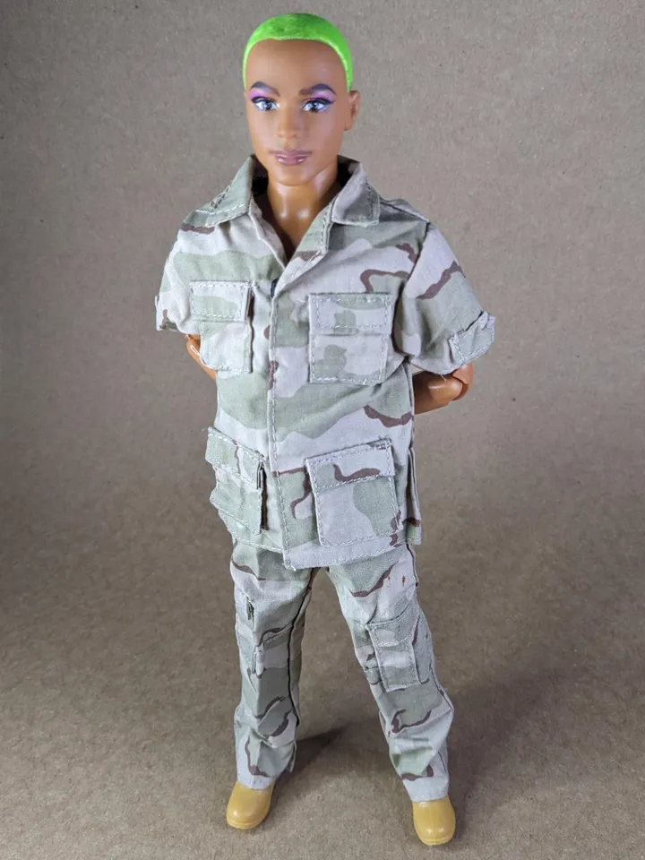 Khaki military-style jacket & pants for fashion male dolls (short sleeve)