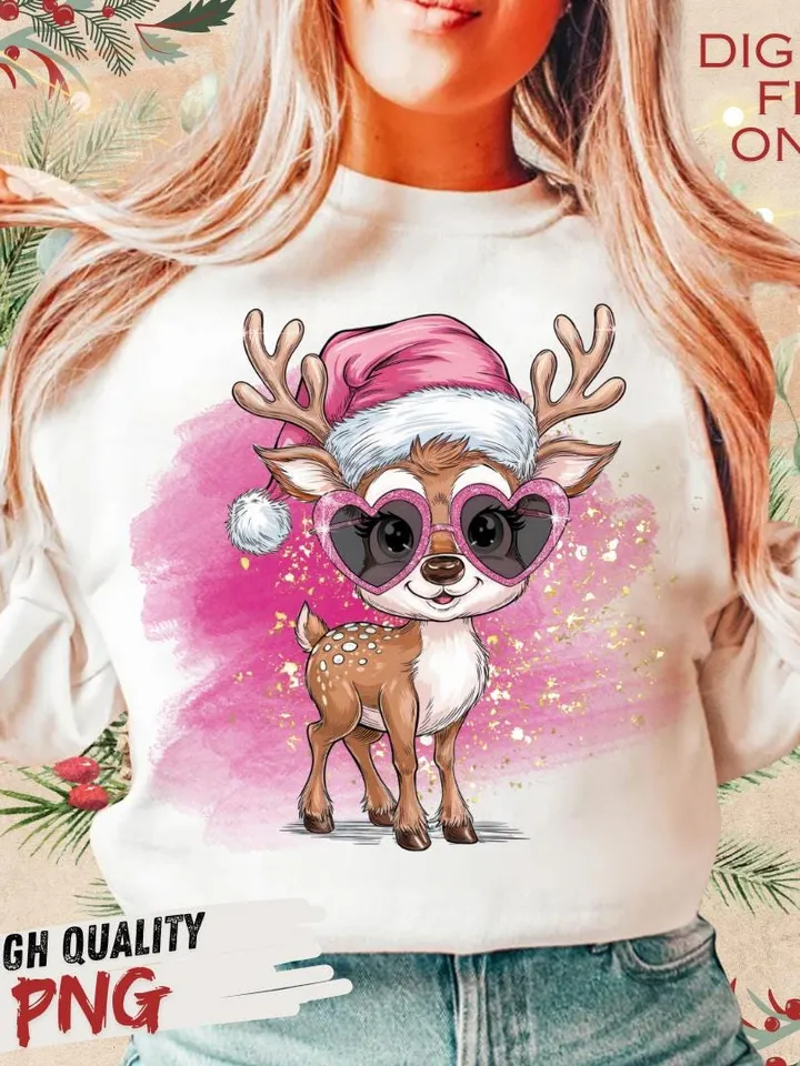 Iridescent Reindeer PNG - Christmas Designs For T-Shirts - Retro PNG - Retro Christmas Designs - Coquette Christmas Design - Reindeer Design