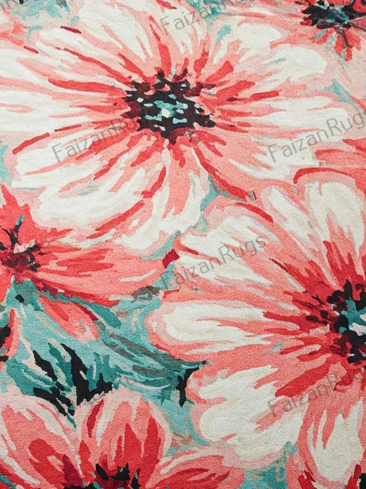 Handmade floral rug, elegant pink & red bloom for home décor, floral rug, area rug, 10x14 floral rug, pink rug, red rug, bedroom rug, rug