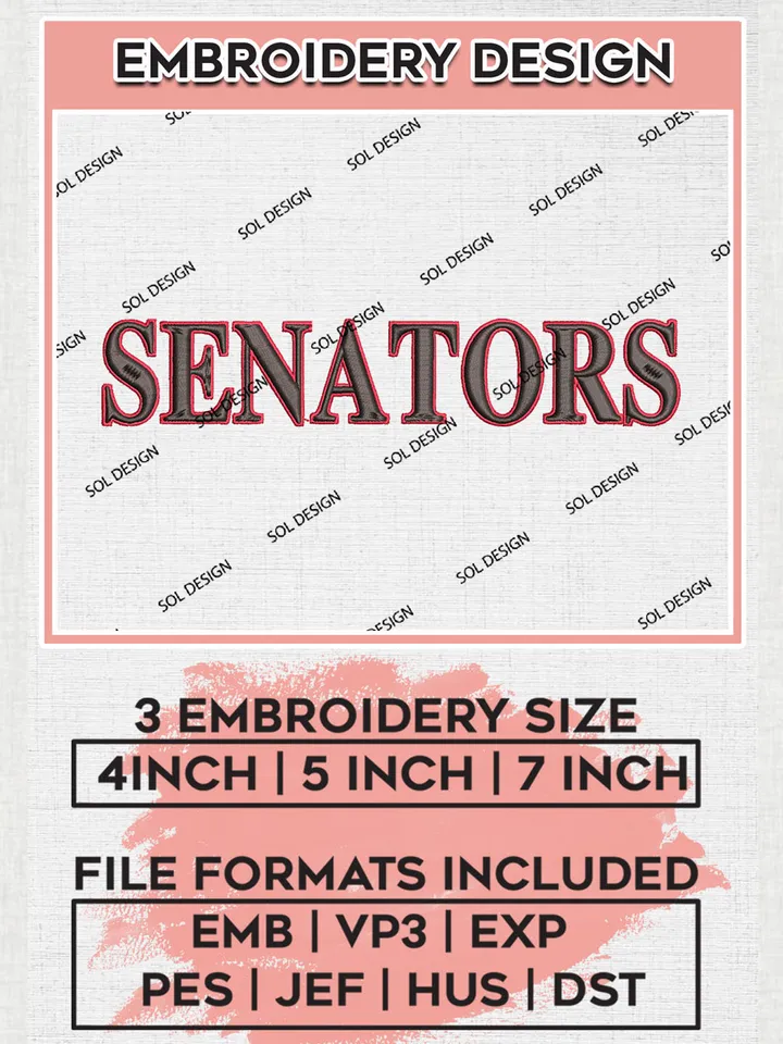 NHL Senators Hockey Team Wordmark Logo Embroidery Design, NHL Ottawa Senators Logo Embroidery Files, Hockey Team Machine Embroidery, Machine Embroidery Design