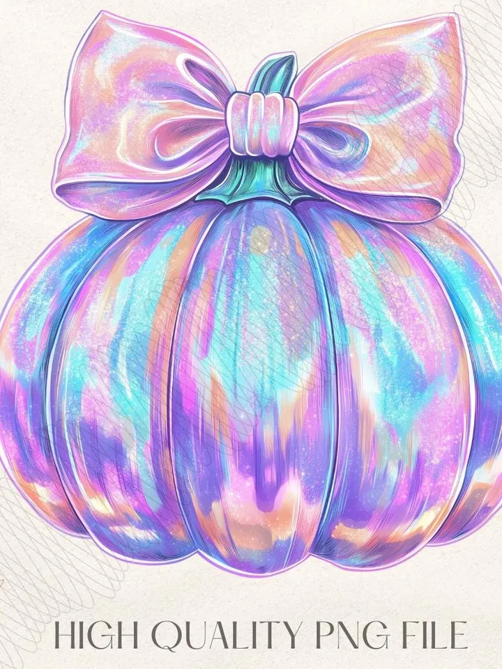 Iridescent Fall Pumpkin PNG, Coquette Halloween Design, Iridescent Pumpkin Design, Halloween PNG, Girly Halloween Png, Fall Pumpkin Png