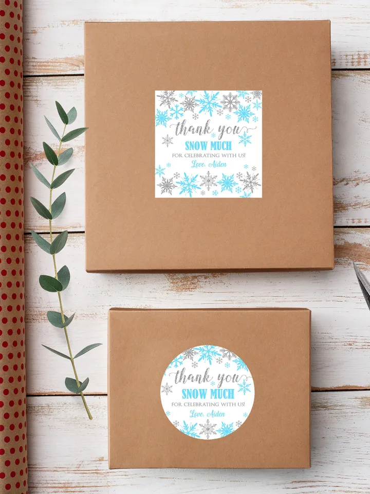 Winter Onederland Favor Tags, Thank You Tags, Snowflakes Gift Tags Winter Onederland Birthday Boy Decorations Blue Silver Editable Template