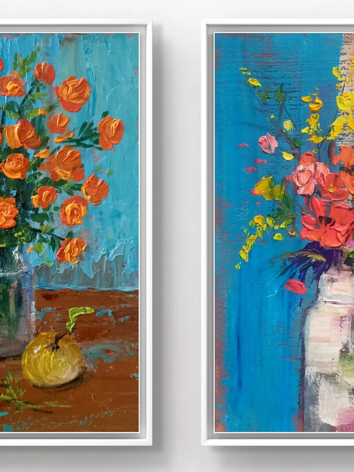 Original art impasto Bright bouquet in a vase small colorful still life artwork bouquet painting unique gift orange flowers art in vase