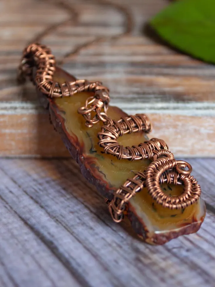 Elegant Handmade Pendant with Natural Stone in Copper Wire Wrapping