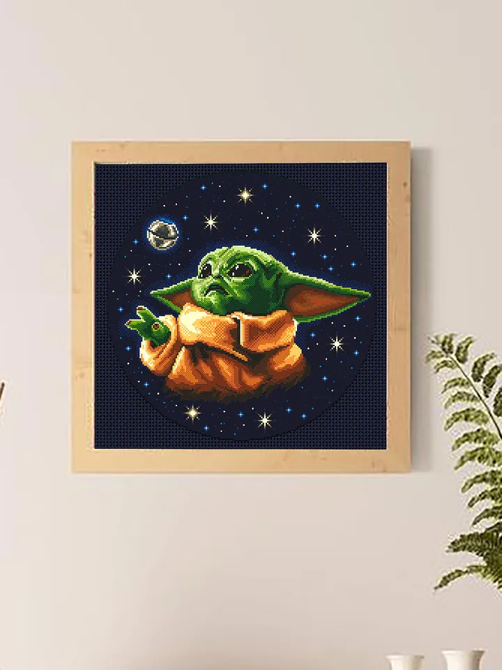 Green baby Yoda Grogu  cross stitch pattern instant download PDF, Fantasy movie Mandalorian heroes cross stitch chart, Fun art,  Star Wars Characters, Starry night sky #SW1