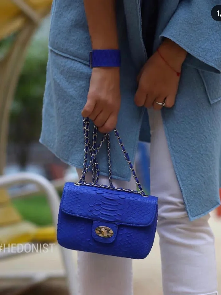 Royal Blue Crossbody Bag Genuine Python Skin | Adjustable Chain Classy Elegant Bright Blue Crossbody Small Lady Summer Bag | Python Purse