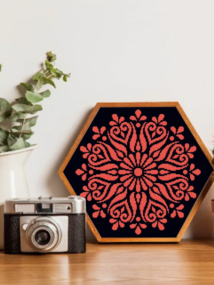 Flower mandala cross stitch pattern download PDF Mandala pattern digital, Monochrome cross stitch chart, Mandala ornament embroidery #M120