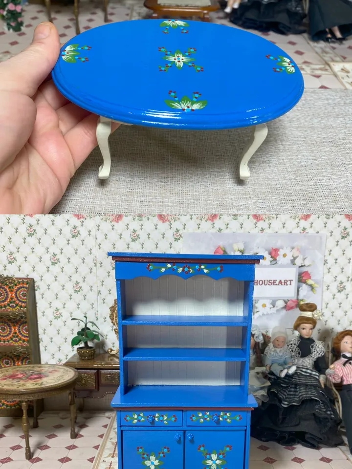 Kitchen furniture set. 1:12. Handmade. Furniture for a doll. Doll sideboard. Doll table.