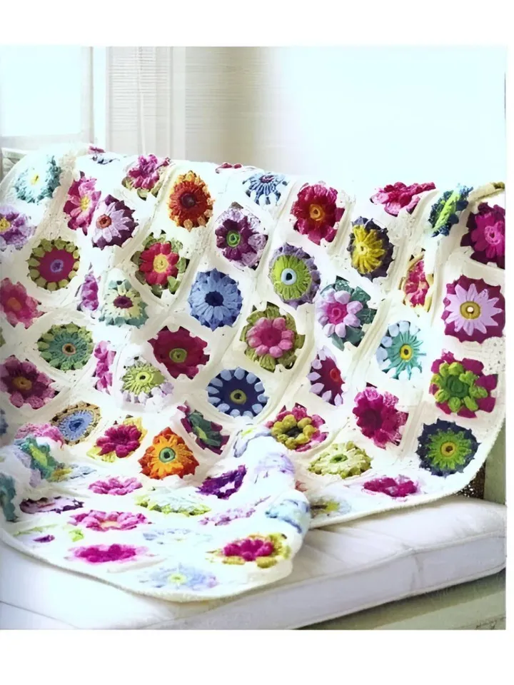 Daisy crochet blanket, granny square crochet blanket , flower crochet blanket pdf
