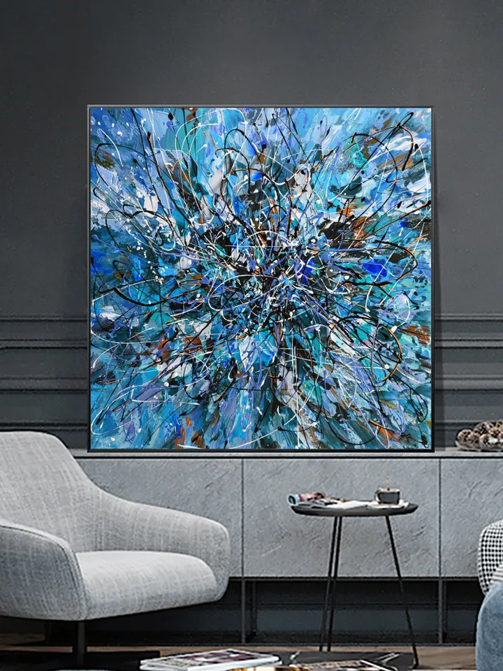 Original Abstract Acrylic Painting on Canvas, Large Wall Art, Boho Decor, Bule Painting, Modern Art, Office or Living room Decor, Home Decor