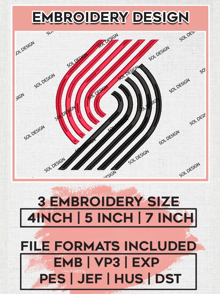 Portland Trail Blazers Embroidery Designs, NBA Logo Embroidery Files, Portland Trail Blazers Machine Embroidery Designs, Machine Embroidery Design Files, Digital Download
