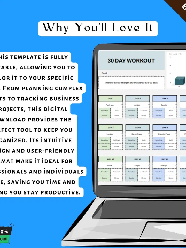 30 Day Workout Template, Editable Google Sheets, Digital Download for Fitness Planning & Progress Tracking