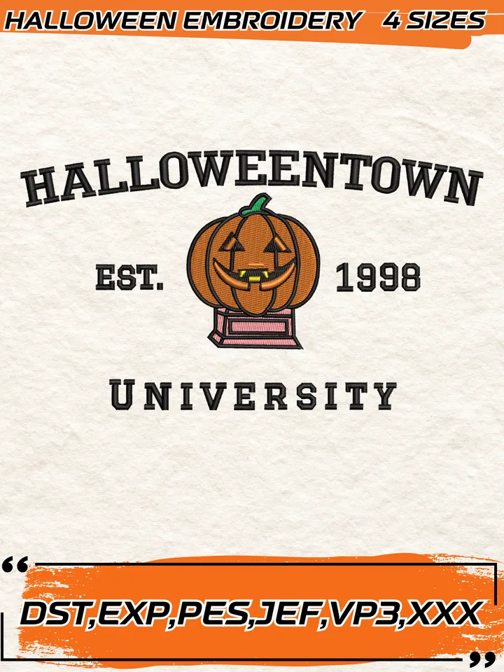 Halloween Town University Embroidery Design,Halloween Embroidery Design,4 Sizes, Digital Download