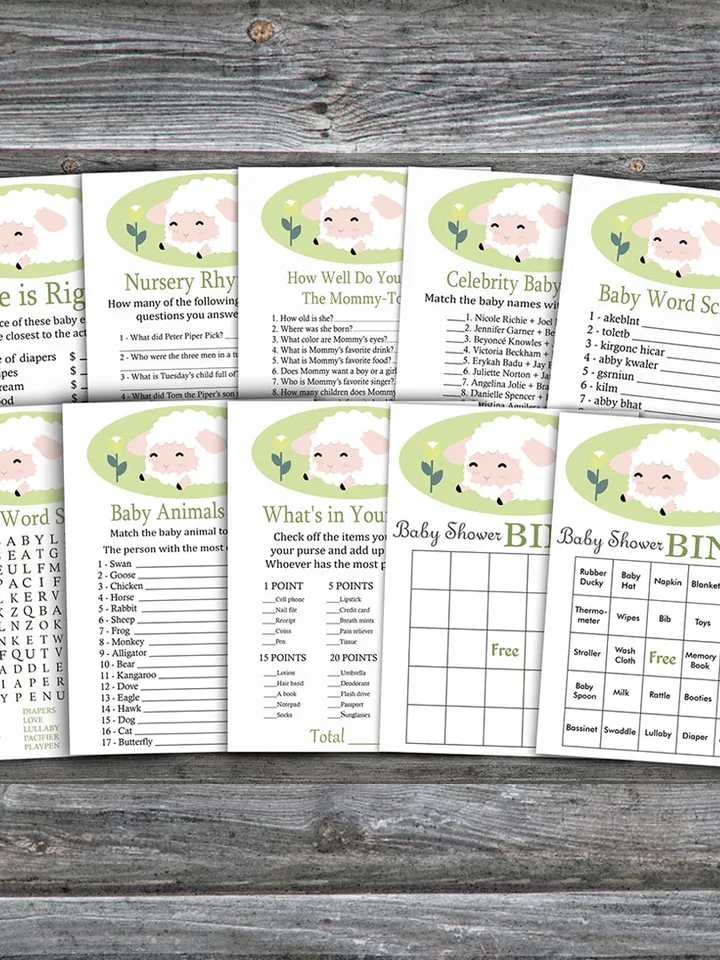 Little lamb baby shower games bundle,Farm themed Baby Shower games package,Fun Baby Shower Games,9 Printable Games-308