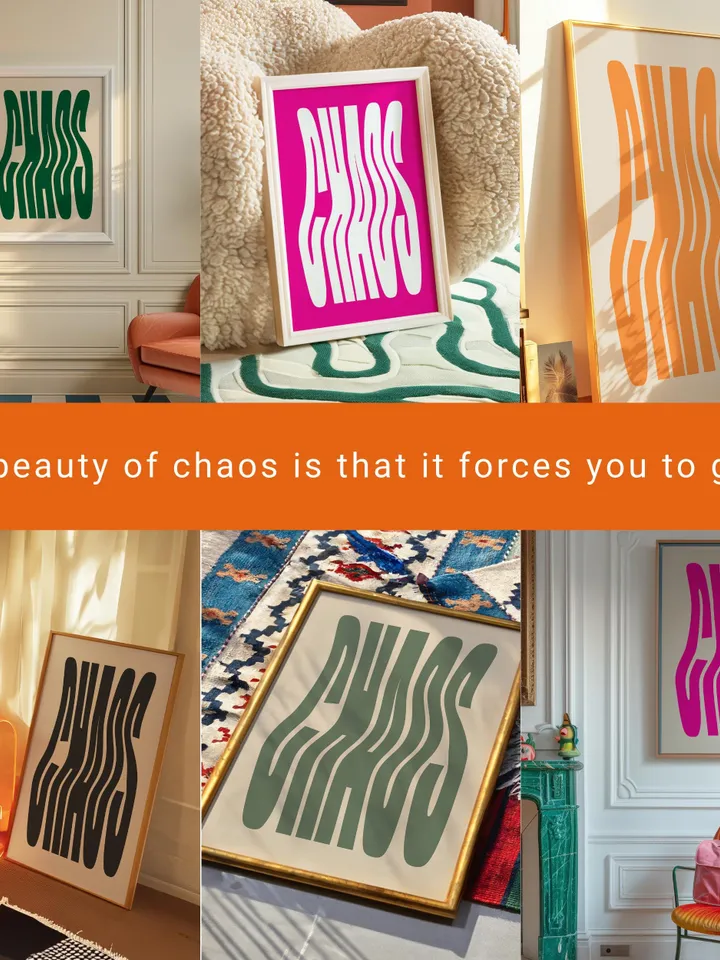 CHAOS Poster Wavy Print Large Printable Aesthetic Room Decor 70s Trendy Multicolor Wall Art Bauhaus Style Poster Retro Typography 15 color