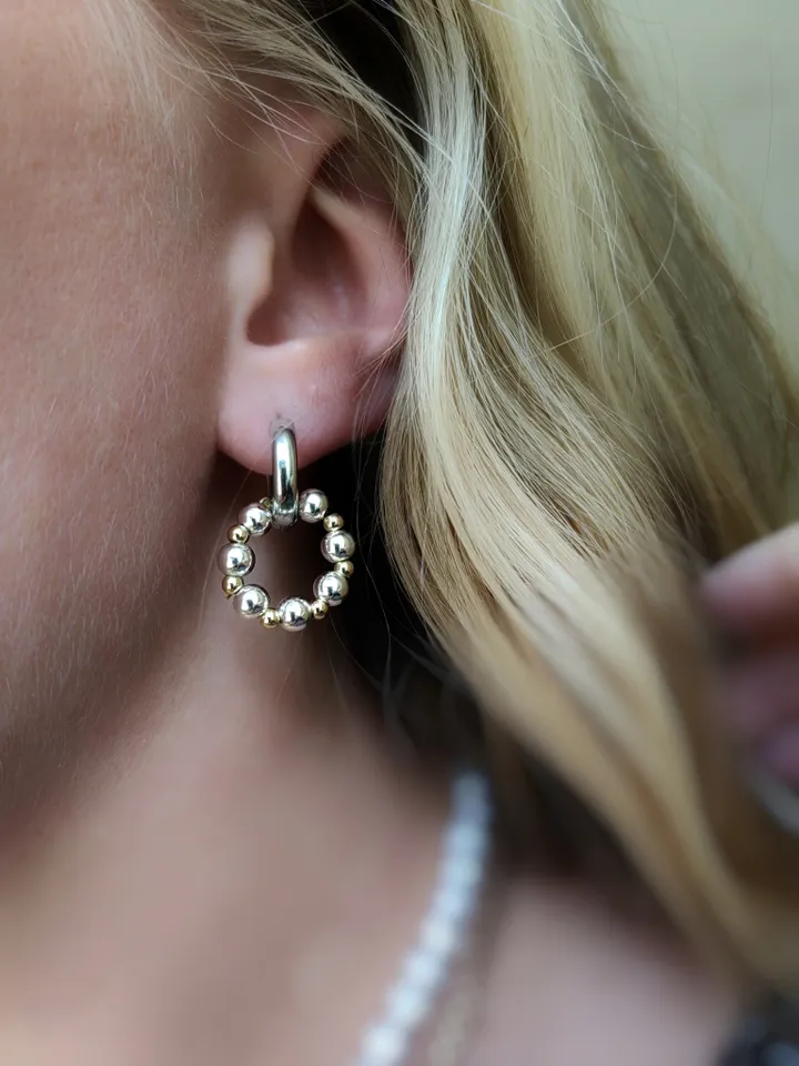 Mixed Metal Charm Hoop Earrings , Two Tone Earrings , Mixed Metal Jewelry , Everyday Lightweight Earrings , Minimalist Jewelry, Gift for Her