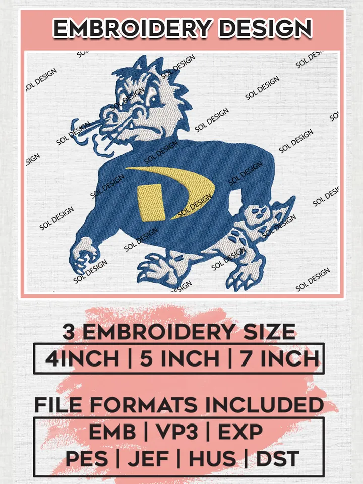 Drexel Dragons Football Team Mascot Logo Embroidery Design Files, NCAA Drexel Dragons Machine Embroidery, NCAA Teams, Game Day, 3 sizes, NCAA Machine embroidery designs, Digital Download