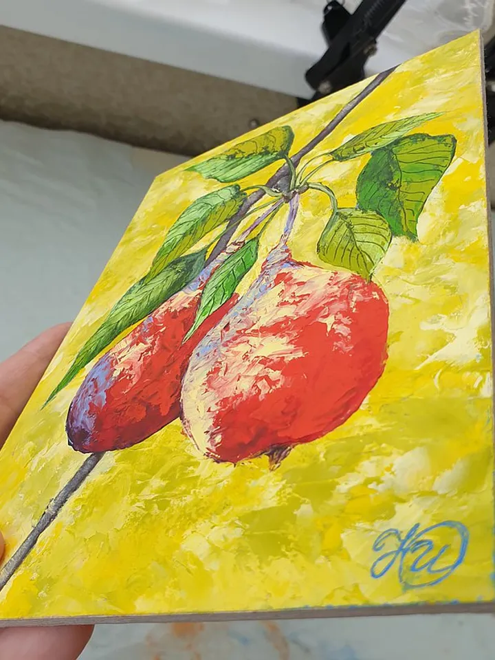 Pear Painting Fruit Original Art Food Wall Art Kitchen Small Oil Painting