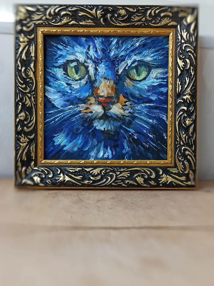Snowstorm Cat Original Oil Painting
