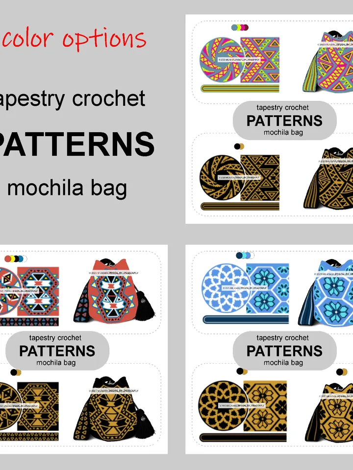 SET of Crochet Bag Patterns, Wayuu Mochila Bag, Tote Bag DIY, Beach Bag, Shoulder bag, boho handbag Updated / Double 93