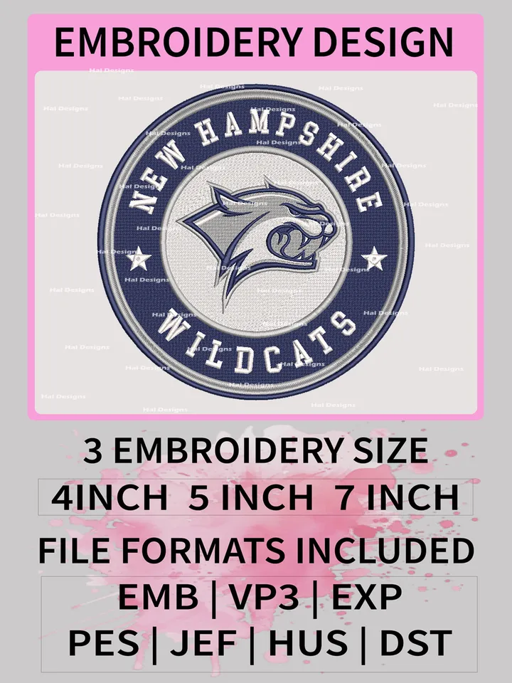NCAA New Hampshire Wildcats Embroidery File, 3 Sizes, 6 Formats, NCAA Machine Embroidery Design, NCAA Logo, NCAA Teams