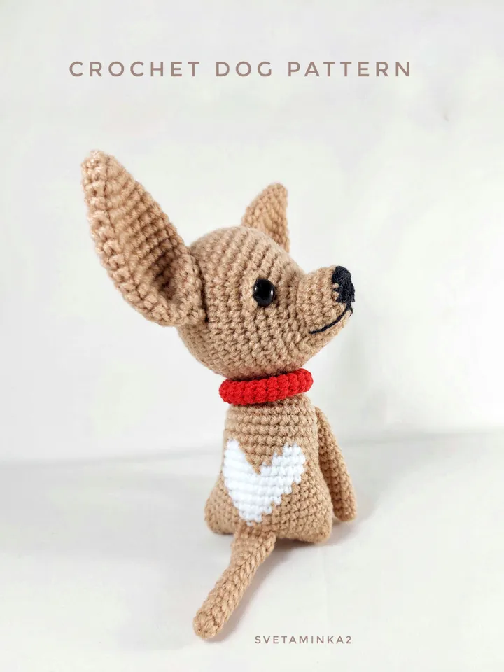 Chihuahua Crochet Pattern Amigurumi Dog (with small heart crochet pattern). Digital Download. PDF.