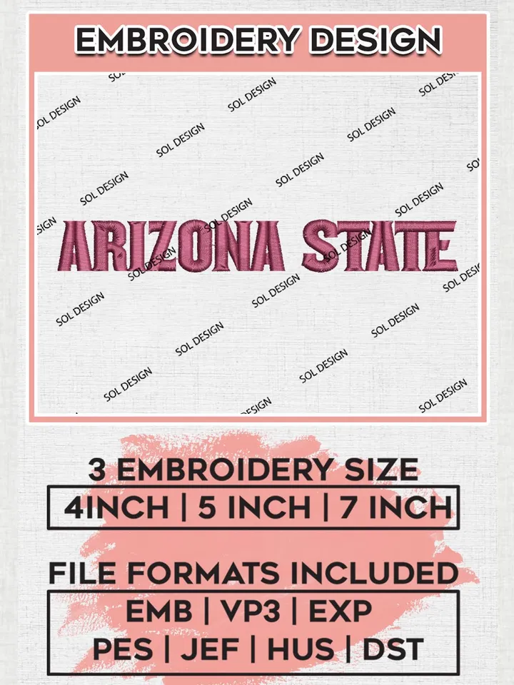 NCAA Arizona State Team Wordmark Logo Embroidery Design Files, NCAA Arizona State Sun Devils Machine Embroidery, NCAA Teams, 3 sizes, NCAA Machine embroidery designs, Digital Download