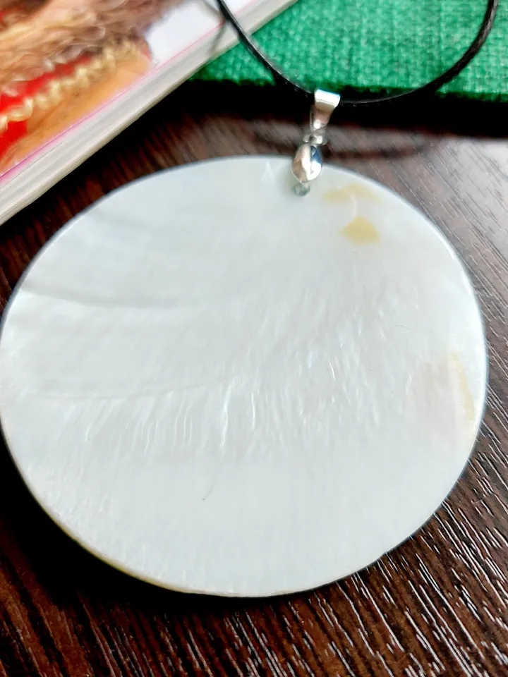 Pearl pendant necklace: Almond Blossoms by Vincent van Gogh on stylish mother of pearl necklace • Hand painted aesthetic pendant for women
