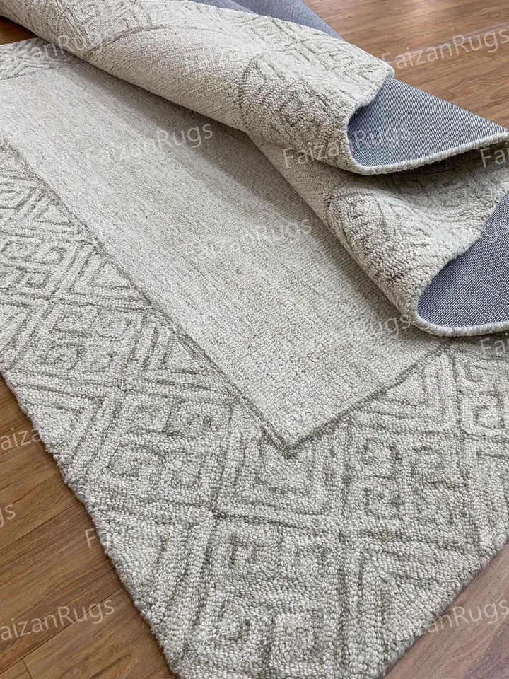8x10 Handcrafted Tufted Carpet |Beige-colored Area rug | Wool Carpet | Living Room Bedroom Hall Dining Room Indoor Use Any Room 7x10,9x12