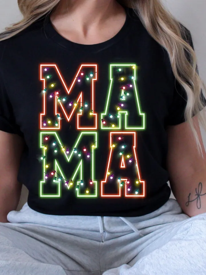 Neon Christmas Mama Shirt Sublimation Christmas PNG Mama PNG Christmas Lights Sparkly PNG Neon Christmas png
