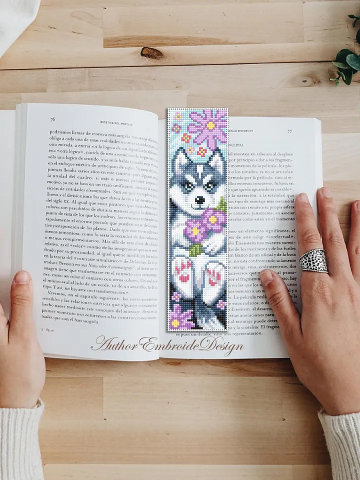 Dog bookmark cross stitch pattern PDF download Husky dog cross stitch chart, Pet bookmark pattern digital PDF, Dog lover bookmark #B466