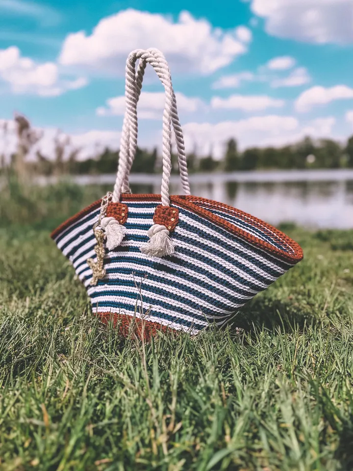 Crochet pattern striped tote bag PDF digital instant download and video tutorial, summer bag, beach tote, woman market bag, shopping bag
